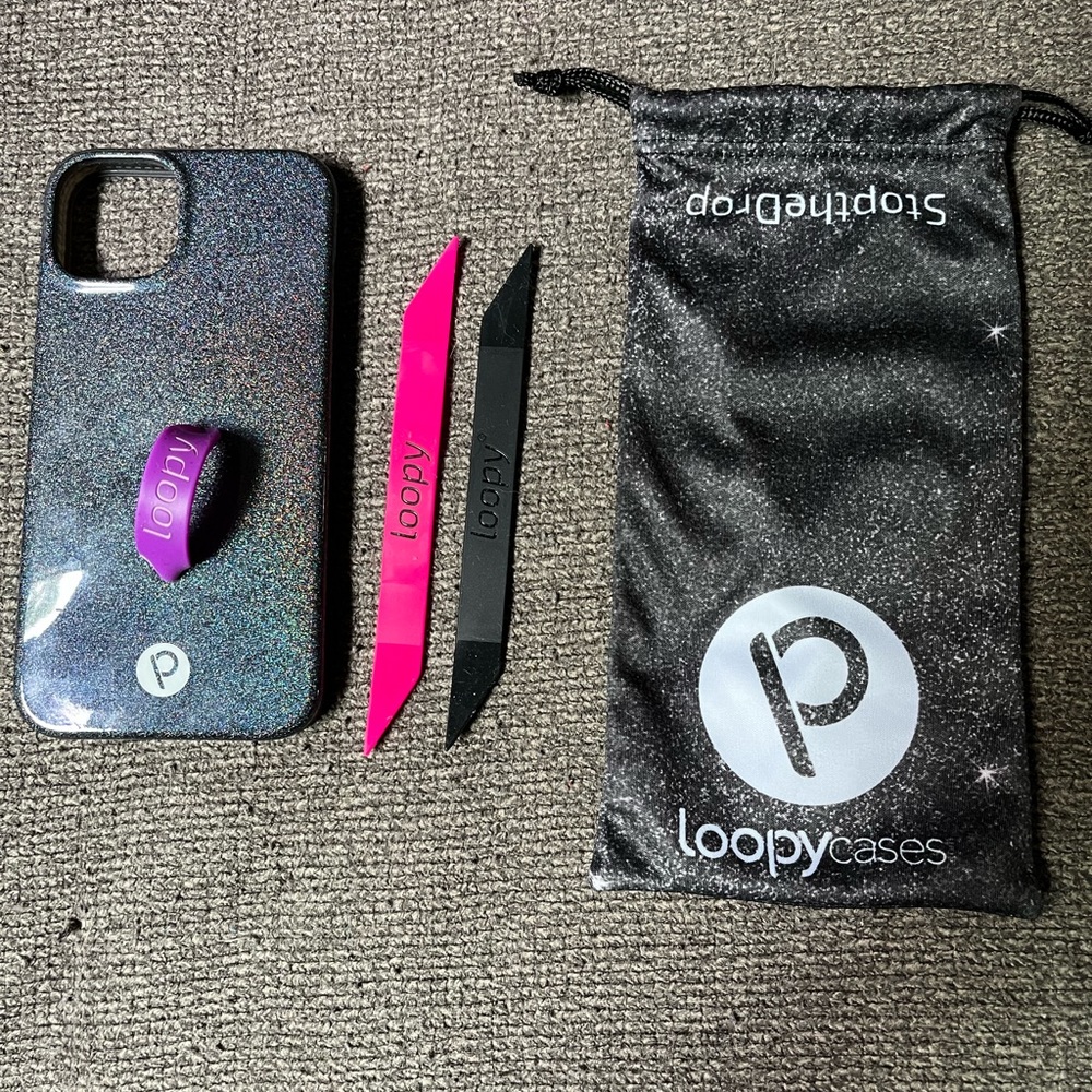 iPhone 13 black sparkle loopy case for lefty